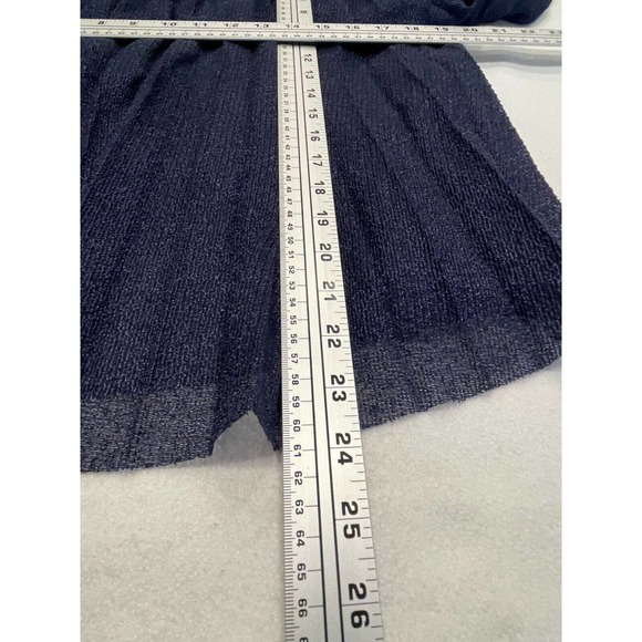 Zara Size M Accordion Pleated Bell Sleeve Blouse Ruffle High Neck Sheer Blue - Picture 4 of 8